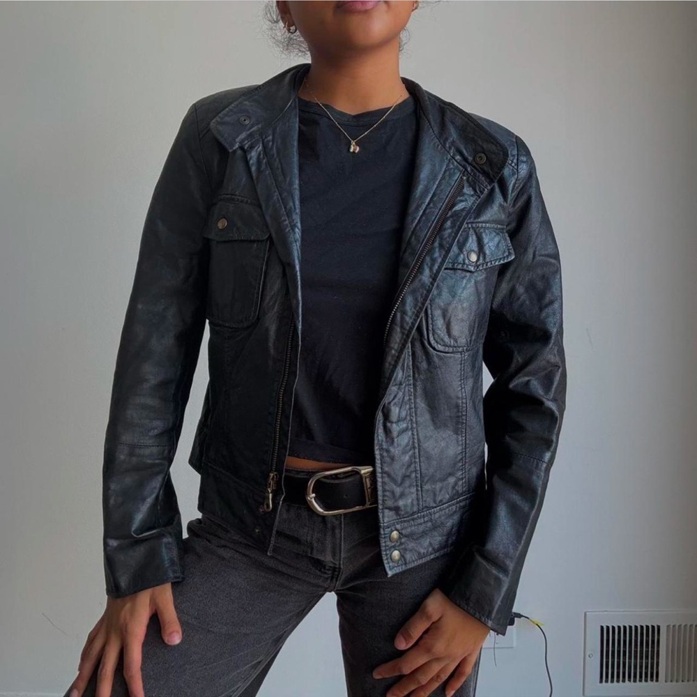 black 100% genuine leather biker jacket